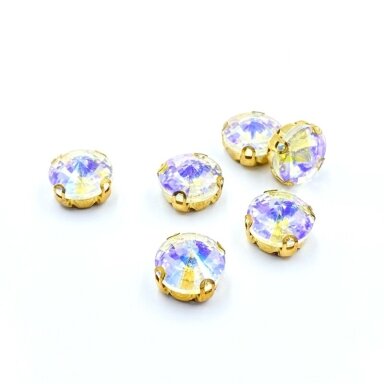 10mm crystal AB sp.apvalūs kristalai aukso sp. rėmeliuose, 6vnt.