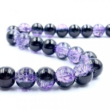 10mm juodos ir violetinės sp. stiklo karoliukai, 40cm juosta 10mm juodos ir violetinės sp. stiklo karoliukai, 40cm juosta