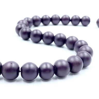 10mm matiniai violetinės sp. stiklo karoliukai, 40cm juosta