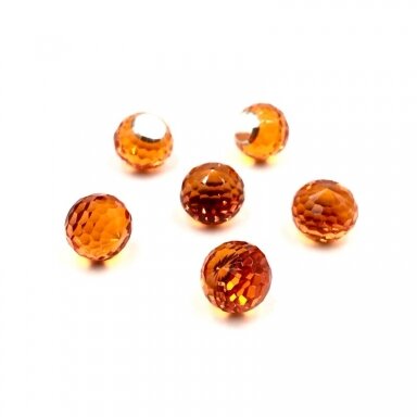 10mm oranžinės sp. rutulio formos klijuojami kristalai, 5vnt.