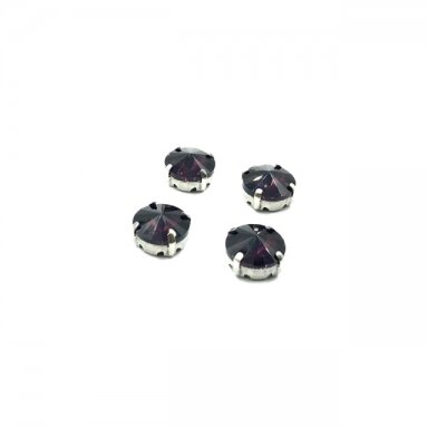 12mm violetinės sp.apvalūs kristalai sidabro sp. rėmeliuose, 6vnt.