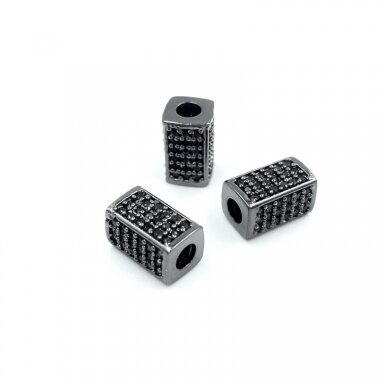 10x6mm juodos sp. nerūdijančio plieno intarpas su cirkoniais, 1vnt.