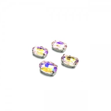 14x10mm švelnios rožinės AB sp. kristalai sidabro sp. rėmeliuose, 4vnt.