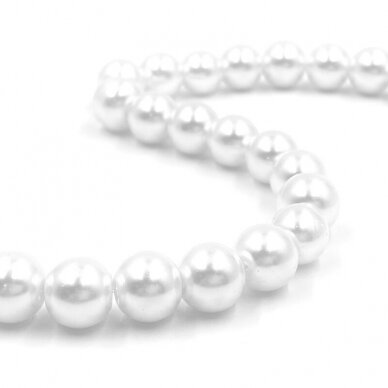10mm baltos sp. stikliniai perlai, 40cm juosta 10mm baltos sp. stikliniai perlai, 40cm juosta
