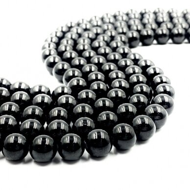 10mm juodasis turmalinas, 40cm juosta 10mm juodasis turmalinas, 40cm juosta