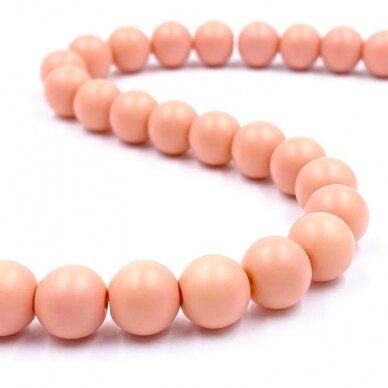 10mm matiniai oranžinės sp. stiklo karoliukai, 40cm juosta 10mm matiniai oranžinės sp. stiklo karoliukai, 40cm juosta