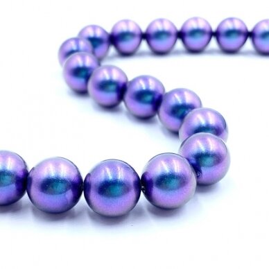 10mm violetinės AB sp. perlų masės karoliukai, 40cm juosta 10mm violetinės AB sp. perlų masės karoliukai, 40cm juosta