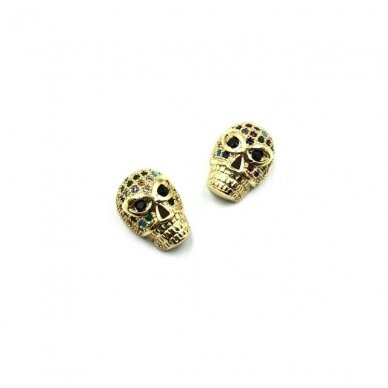 10x14mm aukso sp. nerūdijančio plieno intarpas su cirkoniais kaukolė, 1vnt. 10x14mm aukso sp. nerūdijančio plieno intarpas su cirkoniais kaukolė, 1vnt.