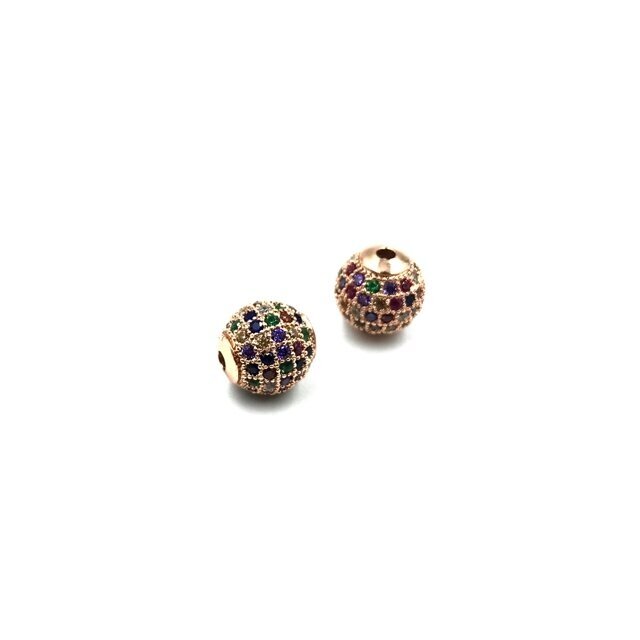 10mm rausvo aukso sp. nerūdijančio plieno intarpas su cirkoniais, 1vnt.