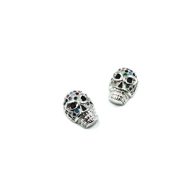 10x14mm sidabro sp. nerūdijančio plieno intarpas su cirkoniais kaukolė, 1vnt.