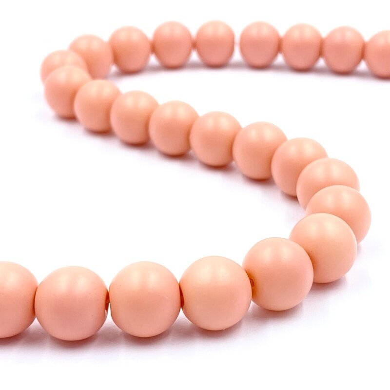 10mm matiniai oranžinės sp. stiklo karoliukai, 40cm juosta 10mm matiniai oranžinės sp. stiklo karoliukai, 40cm juosta