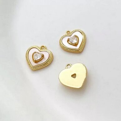 11x11mm 14k aukso sp. nerūdijančio plieno ir kriauklės pakabukas širdis, 1vnt. 11x11mm 14k aukso sp. nerūdijančio plieno ir kriauklės pakabukas širdis, 1vnt.