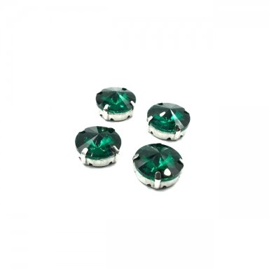 16mm Emerald sp. apvalūs kristalai sidabro sp. rėmeliuose, 4vnt.
