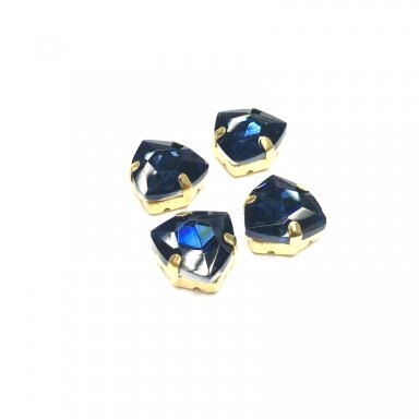 12mm indigo sp. Trillion kristalai aukso sp. rėmeliuose, 4vnt