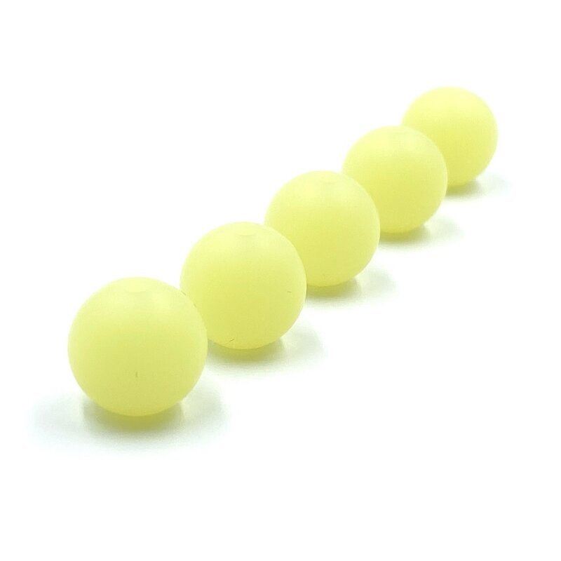 12mm geltonos sp. tamsoje šviečiantys silikoniniai karoliukai, 5vnt.