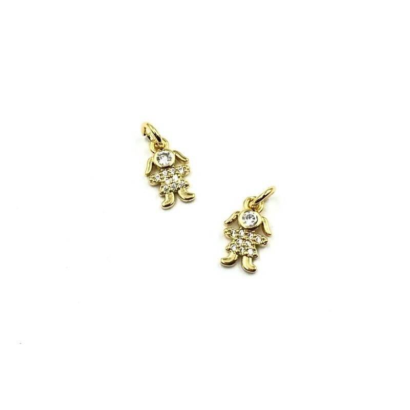 12x7mm aukso sp. nerūdijančio plieno pakabukas su cirkoniais mergaitė, 1vnt.