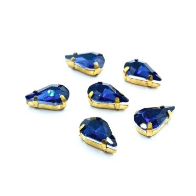 13x10mm indigo sp. kristalai aukso sp. rėmeliuose, 6vnt.