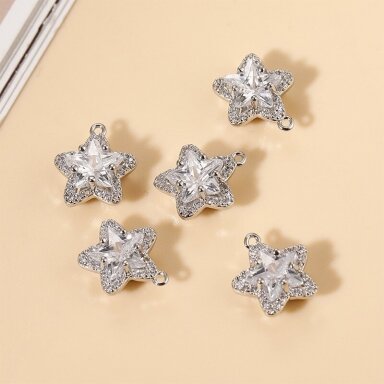13x12mm platinos sp. nerūdijančio plieno pakabukas su cirkoniais žvaigždė, 1vnt. 13x12mm platinos sp. nerūdijančio plieno pakabukas su cirkoniais žvaigždė, 1vnt.