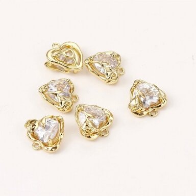 13x13mm 18k aukso sp. nerūdijančio plieno pakabukas su cirkoniais širdis, 1vnt.