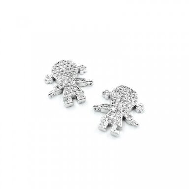 13x15mm sidabro sp. nerūdijančio plieno intarpas su cirkoniais mergaitė, 1vnt.