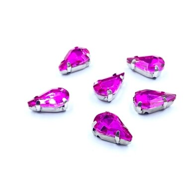 13x8mm ciklameno sp. kristalai sidabro sp. rėmeliuose, 6vnt.