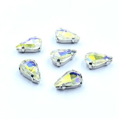 13x8mm crystal AB sp. kristalai sidabro sp. rėmeliuose, 6vnt.