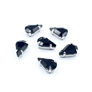 13x8mm juodos sp. kristalai sidabro sp. rėmeliuose, 6vnt.