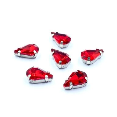 13x8mm raudonos sp. kristalai sidabro sp. rėmeliuose, 6vnt.