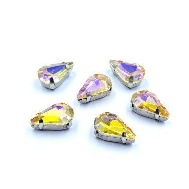 13x8mm Silk AB sp. kristalai sidabro sp. rėmeliuose, 6vnt.