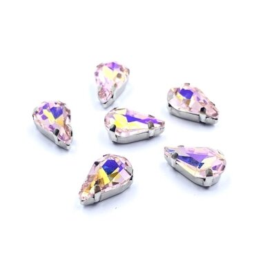 13x8mm švelnios rožinės AB sp. kristalai sidabro sp. rėmeliuose, 6vnt.