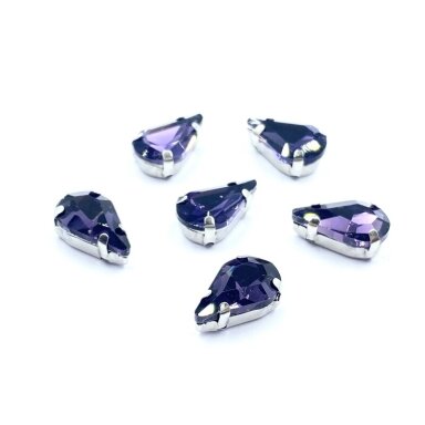 13x8mm violetinės sp. kristalai sidabro sp. rėmeliuose, 6vnt.