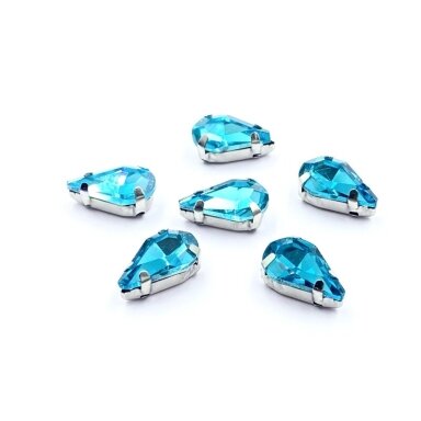 13x8mm žydros sp. kristalai sidabro sp. rėmeliuose, 6vnt.