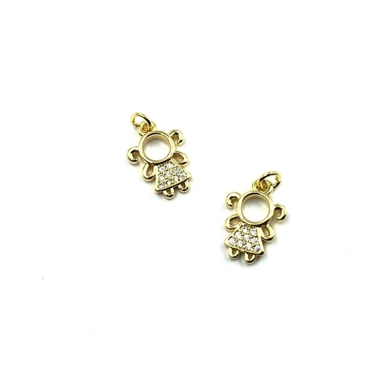13x10mm aukso sp. nerūdijančio plieno pakabukas su cirkoniais mergaitė, 1vnt.