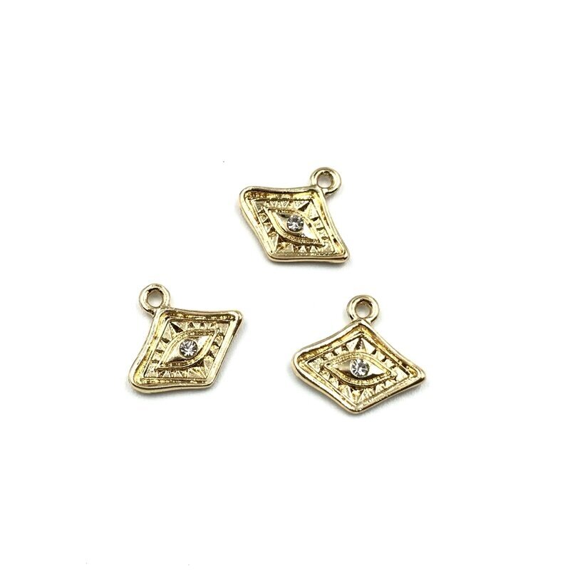 13x15mm 16k aukso spalvos nerūdijančio plieno pakabukas su cirkoniais akis, 1vnt.