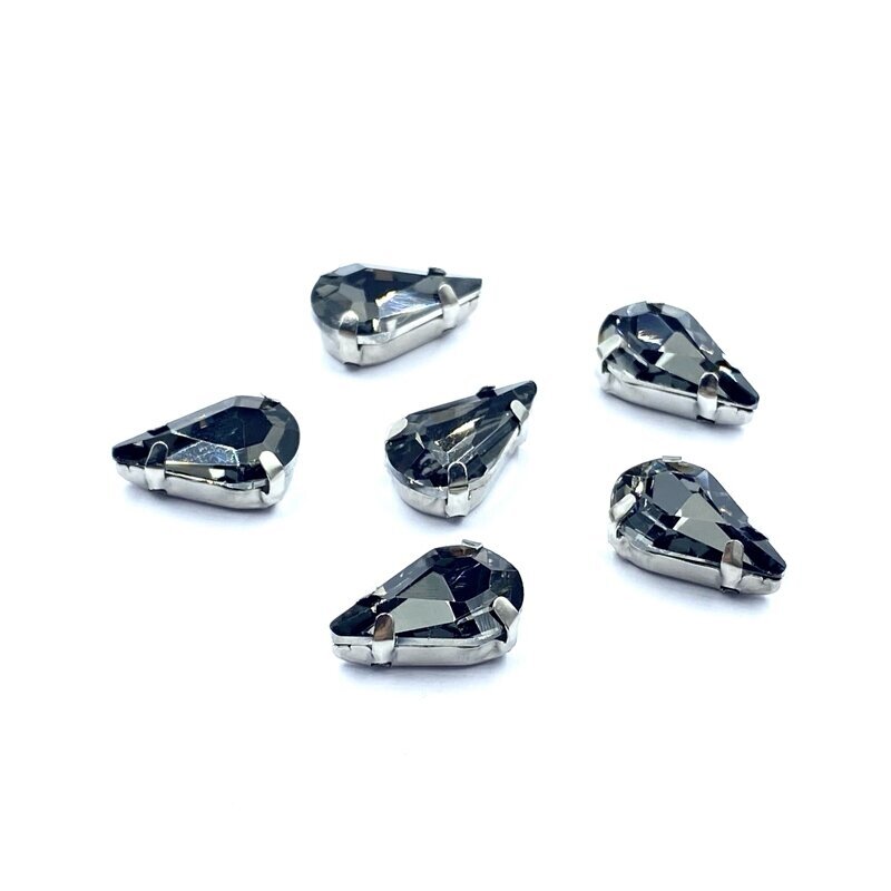 13x8mm pilkos sp. kristalai sidabro sp. rėmeliuose, 6vnt.