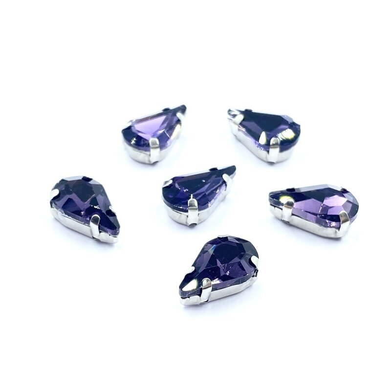 13x8mm violetinės sp. kristalai sidabro sp. rėmeliuose, 6vnt.