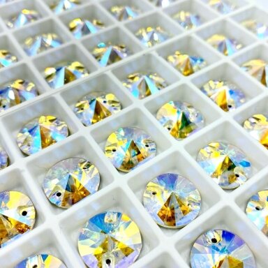 14mm crystal AB sp. apvalios formos prisiuvami kristalai, 2vnt.