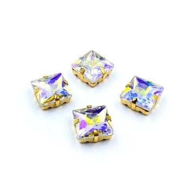 14mm crystal AB sp. kristalai aukso sp. rėmeliuose, 4vnt.