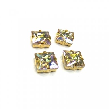 14mm švelnios gelsvos AB sp. kristalai aukso sp. rėmeliuose, 4vnt