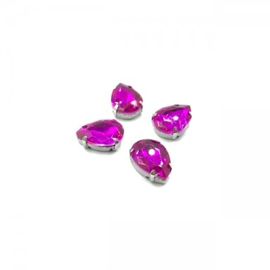18x13mm ciklameno sp. kristalai sidabro sp. rėmeliuose, 4vnt.