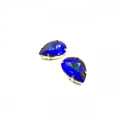 25x18mm mėlynos AB sp. kristalai aukso sp. rėmeliuose, 2vnt.