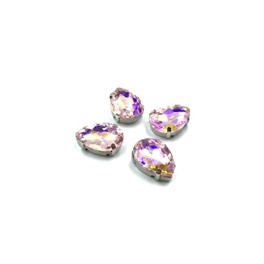 18x13mm švelnios rožinės AB sp. kristalai sidabro sp. rėmeliuose, 4vnt.