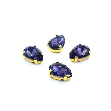 14x10mm violetinės sp. kristalai aukso sp. rėmeliuose, 4vnt.