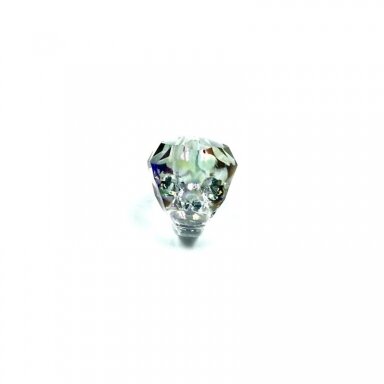 14x13mm žalsvos ir violetinės sp. stiklo karoliukas kaukolė, 1vnt.