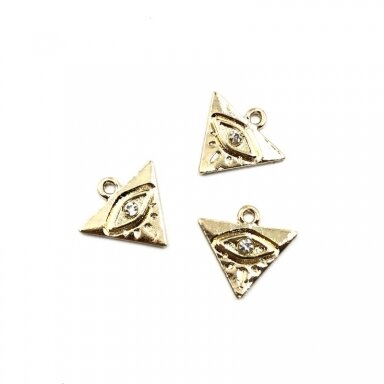 14x15mm 16k aukso spalvos nerūdijančio plieno pakabukas su cirkoniais akis, 1vnt.