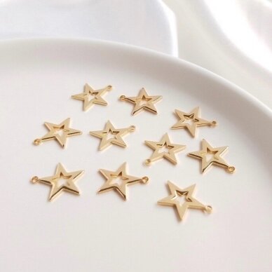 14x13mm 14k aukso sp. nerūdijančio plieno pakabukas žvaigždė, 2vnt. 14x13mm 14k aukso sp. nerūdijančio plieno pakabukas žvaigždė, 2vnt.