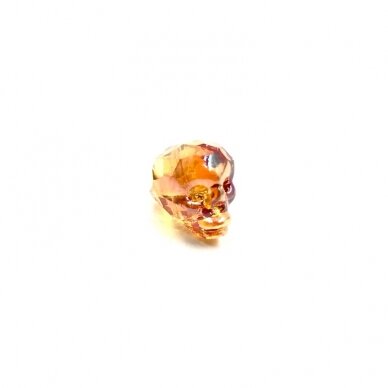 14x13mm oranžinės AB sp. stiklo karoliukas kaukolė, 1vnt. 1