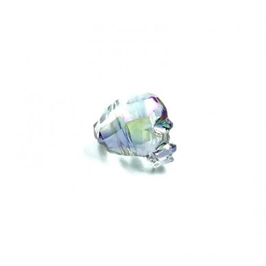 14x13mm žalsvos ir violetinės sp. stiklo karoliukas kaukolė, 1vnt. 2