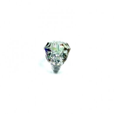 14x13mm žalsvos ir violetinės sp. stiklo karoliukas kaukolė, 1vnt.