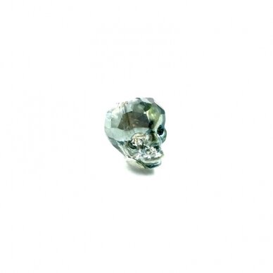 14x13mm žalsvos sp. stiklo karoliukas kaukolė, 1vnt. 1